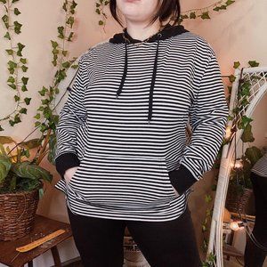 Modern Zine Thick Black and White Striped Hoodie